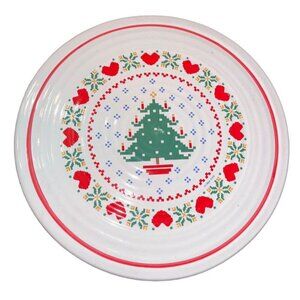 Vtg Treasure Craft Pottery Cross Stitch Farmhouse Christmas Tree Hearts Trivet